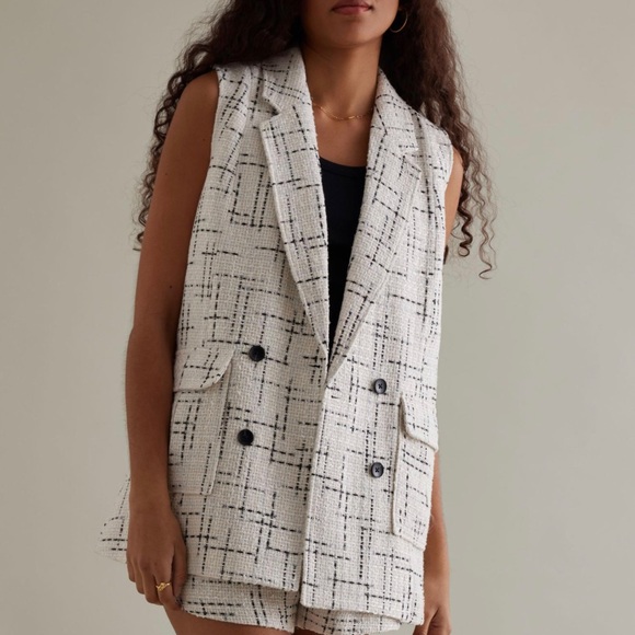 Maeve Jackets & Blazers - Anthropologie Maeve Tweed Vest Career Jacket Blazer Ivory Black 14